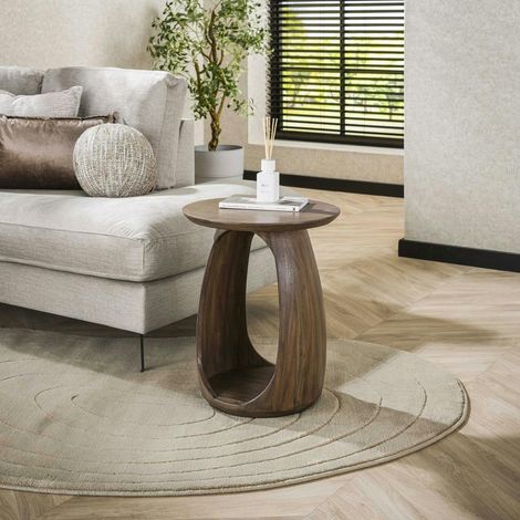 Table d’appoint bois brun – rangement intégré, 56 cm MYSORE (1/5)
