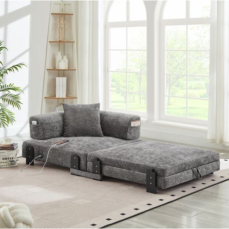 Canapé convertible Stoff Dunkelgrau 2-in-1 mit USB/Type-C, Stauraum und Armlehnen (1/5)