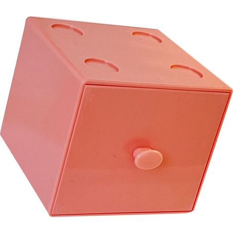 Boîte de rangement de bureau empilable carrée en plastique avec tiroir, accessoire de bureau rose, idéale pour ranger trombones et fournitures de bureau. (1/5)