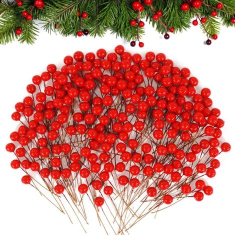 200 Pièces Houx Baies de Noël, Artificielles Noel Baies, pour Décorations Noël Guirlande Faisant, Décoration Vacances, Fournitures Décoration de Fête de Noël (1/4)