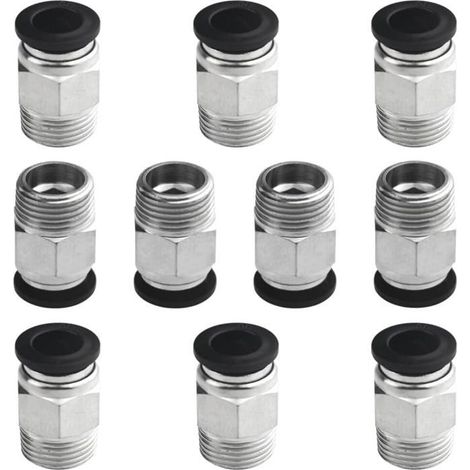 Lot de 10 raccords pneumatiques à insertion rapide, 10 mm x 3/8 NPT mâle droit, raccords pour tube d'air PC10-N3 (1/5)
