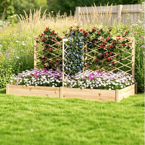Fioriera rialzata con 3 grigliati modulari 222 x 114 x 109 cm in legno naturale FloraGrace (1/5)