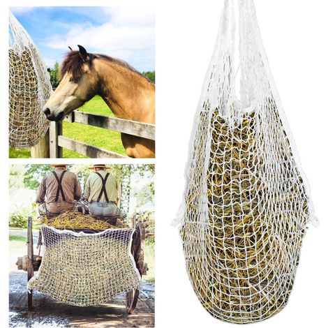 SWANEW Rete da Fieno Maglia Bianca Borsa da Fieno a Forma di Fieno per Tutta la Giornata Grande Borsa per Mangime con Piccoli Fori per Cavalli 1 pezzo 160 x 100cm (1/5)
