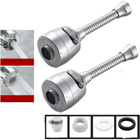 Aérateur de robinet, rotatif à 360°, 2 modes, tête de buse de robinet, adapté à la cuisine et à la salle de bain, 2 pièces (long) (1/5)