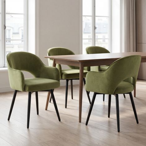 Wahson Lot de 4 Chaises en velours, Chaise Salle à Manger Moderne avec Accoudoirs Chaise de Cuisine Rembourés pour Salon, Vert