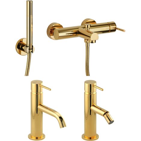 Set miscelatore lavabo, miscelatore bidet e kit vasca in colore oro Gattoni Easy KITEASYDO7