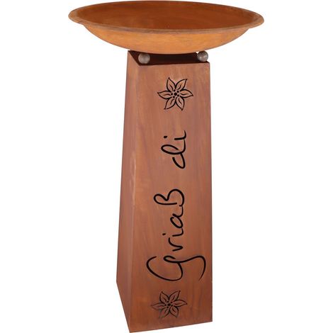 Colonne de Jardin Décorative en Métal Patiné Rouille avec Vasque Amovible Edelweiss 1 m - PANGIVO