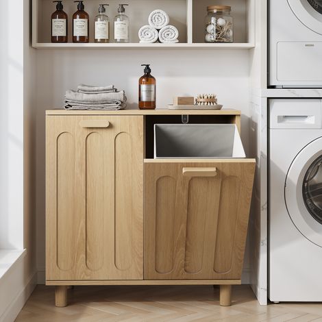 Kipp-Wäscheschrank aus MDF in Eichenoptik mit 2 herausnehmbaren Körben OKWISH (1/5)