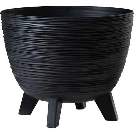 Pot de fleurs, 29 cm, plastique, sur pied, avec insert, anthracite (1/5)