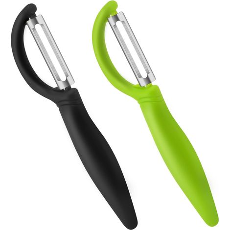 2 PCS Éplucheur Universel, Econome Legumes Inox Eplucheur Legumes Manuel Eplucheur Pomme de Terre Poignée Ergonomique, Couteau Eplucheur Cuisine pour Légumes Fruits (Noir+Vert) (1/5)