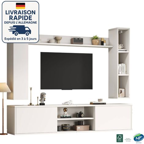 Set di unità da parete per TV - Supporto TV + 2 unità da parete + Mensola a muro - Bianco