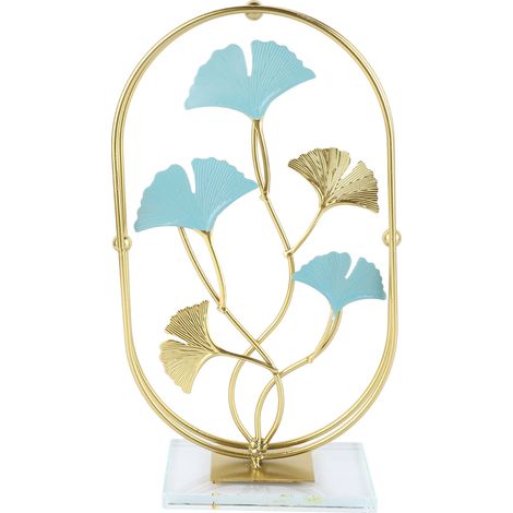 Décoration De Bureau En Fer Feuilles De Ginkgo Ovale Avec Base En Verre Pour Salon Chambre À Coucher 1 Pièce (1/5)