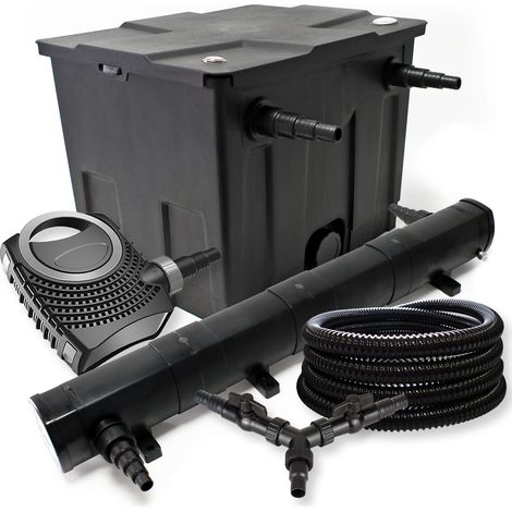 SunSun Komplettset: CBF-350 Teichfilter bis 12000 L Teichfilteranlage als Durchlauffilter, CTF-8000 Teichpumpe 8000l/h 70W, CUV-272 Teichklärer UVC Klärer mit 72W, 25m Teichschlauch 25 mm, Y-Verteiler (1/5)