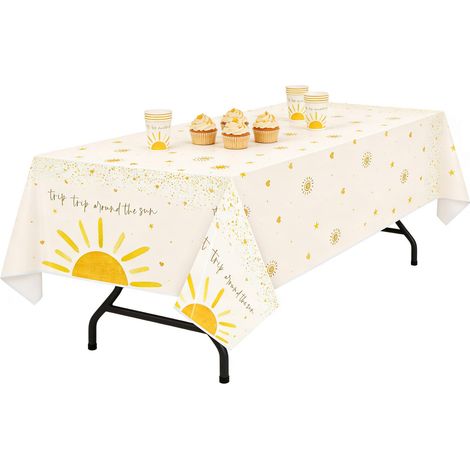 Nappe d'anniversaire motif soleil, nappe pour anniversaire, Saint-Valentin, mariage, lune de miel, décoration de table imprimée, révélation du sexe, nappe décorative pour garçon (1/5)
