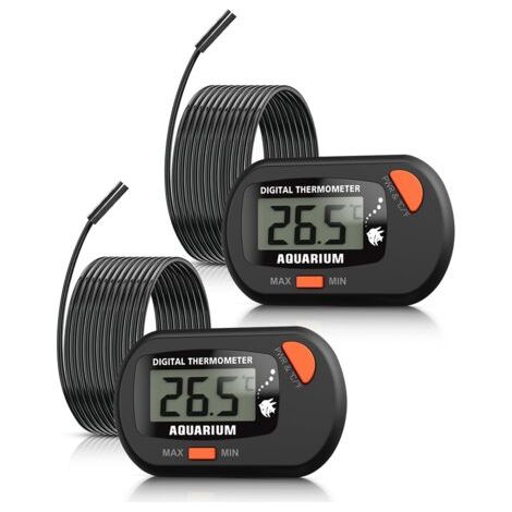 Thermomètre Aquarium avec sonde et ventouse, Thermomètre d'aquarium numérique LCD de température de l'eau pour aquarium, reptile marin, terrarium (Noir-2 pièces)