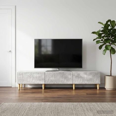 Meuble TV 3 tiroirs style vintage gris béton 147 x 34,5 x 30 cm en bois d'ingénierie - PANGIVO (1/5)