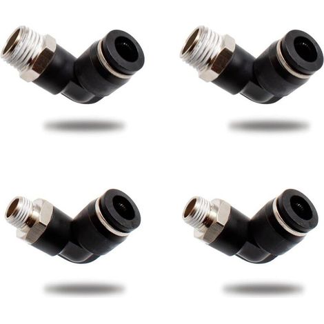Raccord rapide pneumatique JUSCH 8mm x 1/4" et 1/8" coudé noir filetage mâle kit de 4 pièces pour outils de bricolage (1/5)