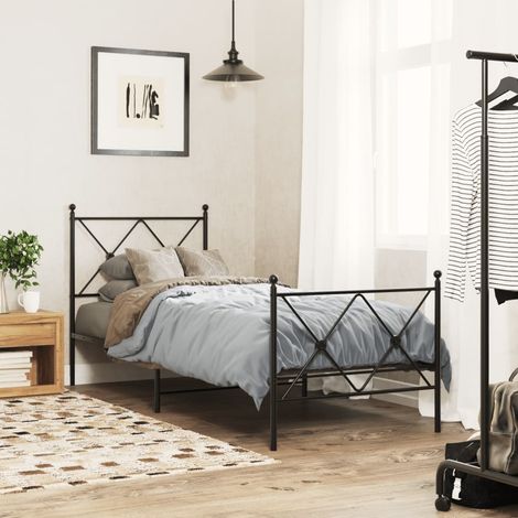 Cadre de lit métal sans matelas avec pied de lit noir 75x190 cm (1/5)