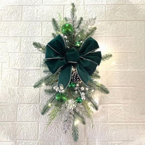 2 Pièces Couronne d'escalier de Noël avec Guirlande Lumineuse, Guirlande Lumineuse pour escaliers, cheminée, décorations de Noël,Vert (1/5)