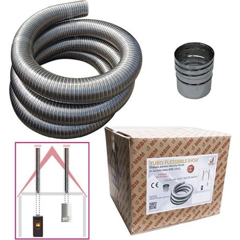 MBM – Conduit de fumée flexible inox 316 – Tube 3 m diamètre 60 mm intérieur lisse – Conforme CE EN 1856-2 – 2 conduits