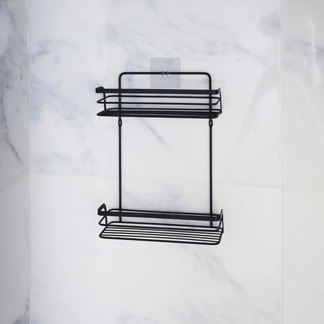 DK HOME Cesta de Ducha 2 estantes Premium Negro (1/2)