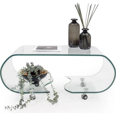 Mesa de centro con ruedas y cristal curvado de una pieza COFFEE TRANSPARENTE de 90x50x38 cm (1/4)