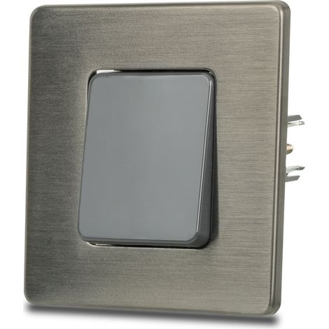 Interruptor de luz individual, gris, para escalera, acero cepillado, PVD, color gris plomo. (1/5)