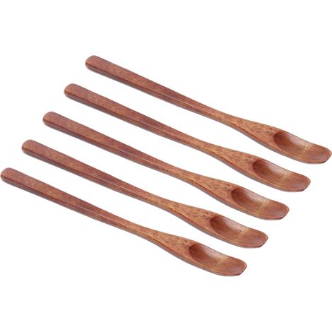 Set mit 5 kleinen japanischen Naturholzlöffeln, schmalköpfige Löffel für Kinder, hitzebeständig, Eiscremelöffel. (1/5)