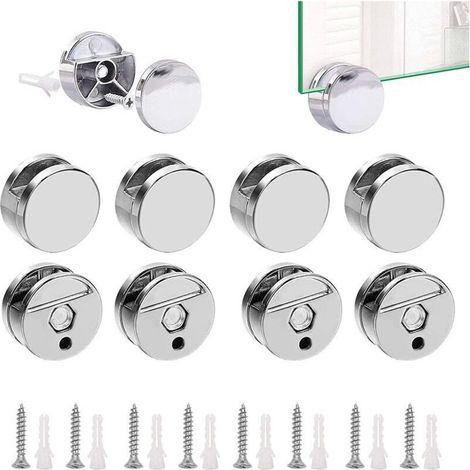Fixations Miroir Verre Lot 8 Clips Alliage Zinc Résistants Support Étagère Sans Perçage - (1/5)