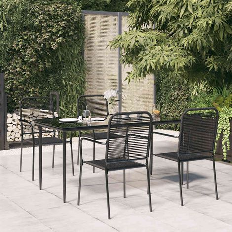 Ensemble repas de jardin 5 pièces noir, table en verre et chaises en corde de coton, 39.67kg - PANGIVO (1/5)