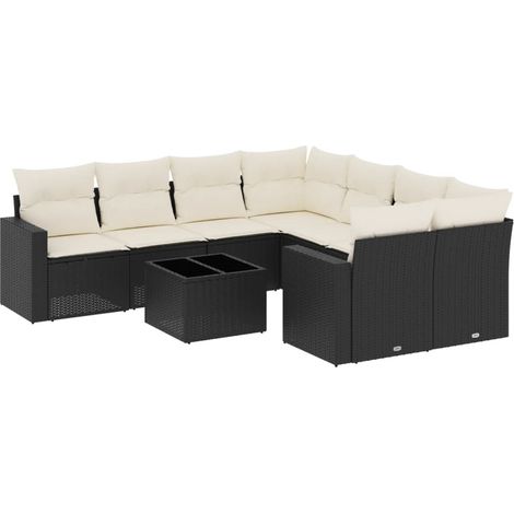 Maison Exclusive - Set Divani da Giardino 9 pz con Cuscini Nero in Polyrattan (1/3)
