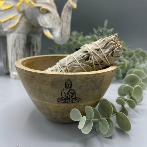 Bol en bois pour bavures et offrandes rituelles - Bouddha - 12x7 cm- Vendu par 1