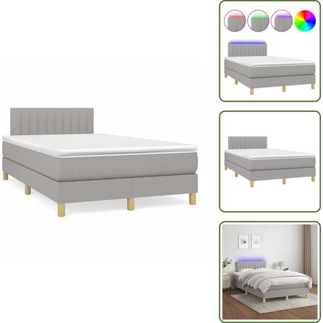 Letto con luci LED - vidaXL Letto a Molle Materasso e LED Grigio Chiaro 120x190 cm Tessuto - Materasso con molle insacchettate