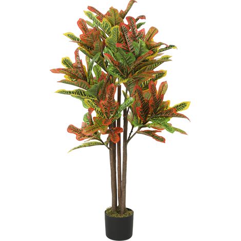 HOMCOM Pianta Finta di Croton in PEVA e Legno 55x55x120 Multicolore