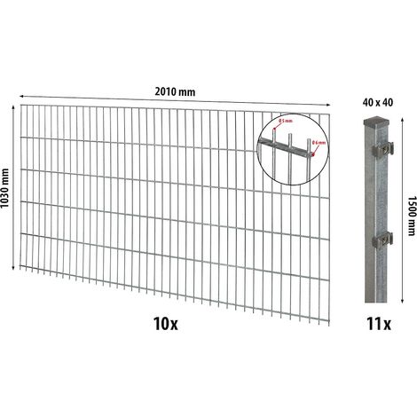 Comfort DS-Mattenzaun-Set 1030 L=20 m,fvz, m. Pfosten Classic