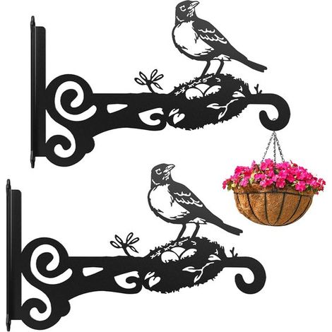 Juego de 2 ganchos metálicos para plantas y flores, soportes de pared para accesorios de jardín, casitas para pájaros y campanillas de viento (1/5)
