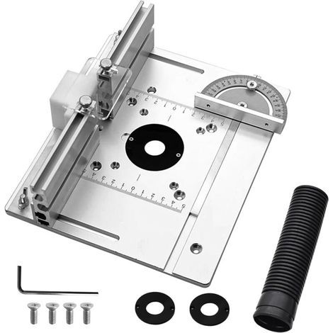 Set de 3 Plaque D'insertion de Table de Fraisage en Aluminium Argent, Découpe Gravure Outil Auxiliaire avec Ensemble de Guide de Jauge D'onglet pour Bancs de Travail du Bois (Alliage d'aluminium) (1/5)