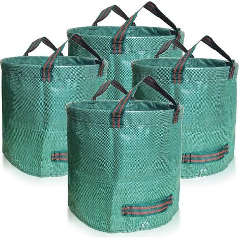 Lot de 4 500L Sacs de Jardin, Sacs de déchets jardin résistants Sac à déchets de en PP robuste et Pliable Poubelle pour les, Stable Aux UV(Lot de 4-500 L,Vert) (1/5)