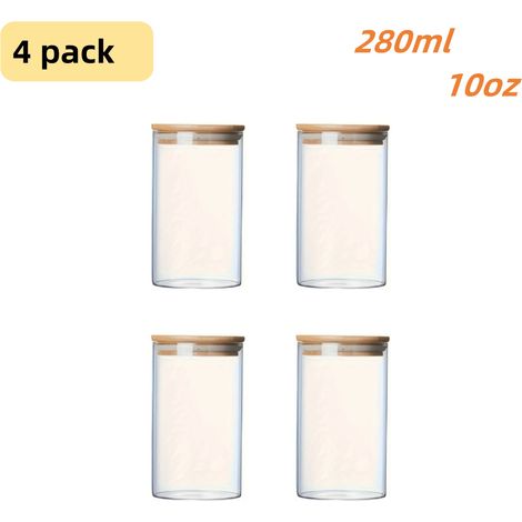(4) Bocaux de rangement en verre avec couvercles en bambou hermétiques, adaptés au stockage du thé, des grains de café, du sucre et des bonbons. (1/5)