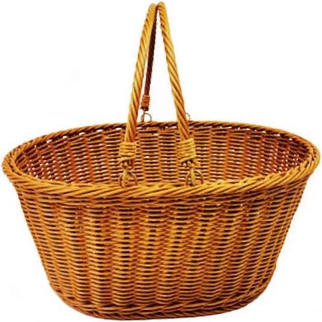 Handgefertigter Picknickkorb aus geflochtenem Weidengeflecht in Rattanoptik mit Griff, zum Campen und zur Aufbewahrung von Obst. (1/5)