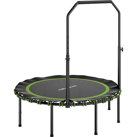 Fitness-Trampolin mit verstellbarem Handlauf, Sport-Trampolin für drinnen und draußen, Stahl und Kunststoff, Grün