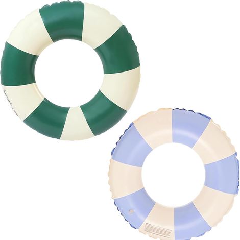 Bague de natation flottante, bouée rayée rétro en PVC, idéale pour piscine et plage. (1/4)