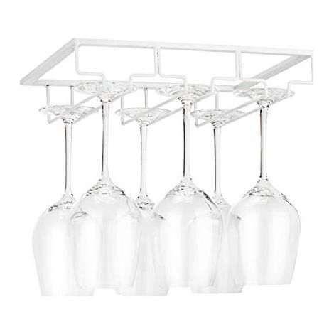 Support de Verre à Vin - Porte-Verres à Pied Suspendu sous Armoire en Métal avec Vis, Support de Rangement pour Verre en Fer Inoxydable avec 3 Rangées pour Cuisine, Bar, Restaurant Blanc (1/4)