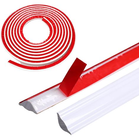 Plinthes de plafond autocollantes flexibles en TPE - Triangle décoratif pour plafond et transition murale - 5 m - Blanc - Pour bords de mur et de carrelage (3 m de long, 12 mm x 9 mm) (1/5)