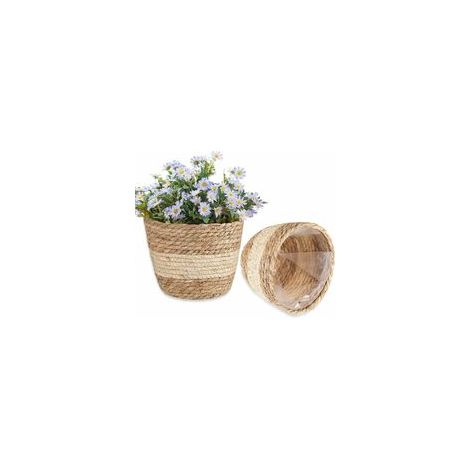 Ensemble de 2 paniers en jonc de mer, paniers de rangement et pour plantes tissés à la main, pots de fleurs décoratifs pour l'organisation de la maison (A WHWY) (1/5)