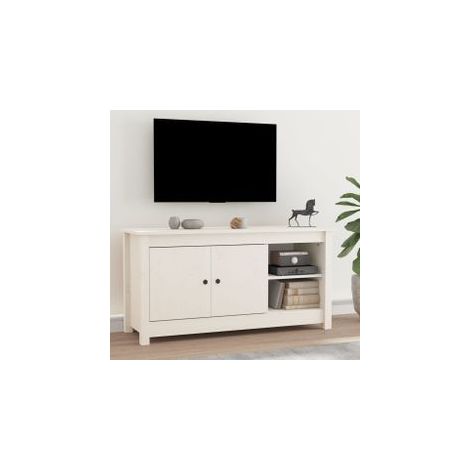 Meuble TV Blanc 103x36,5x52 Bois de pin massif (1/5)