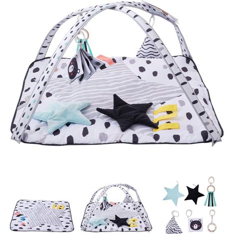 Tapis d'Éveil Bébé, 875 x 875 mm, Tapis de Jeu d'Activité avec Jouets Sensoriels, Tissu Doux, Bon Développement Sensoriel et Moteur, Croissance Cognitive, pour Bébés, Nouveau-nés 0-18 Mois (1/5)