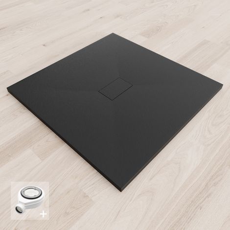 Saniverre – Receveur de douche à encastrer 100 x 100 cm noir extra-plat – Surface antidérapante aspect pierre – Bonde d'évacuation incluse Ø 90 mm