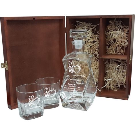 CARAFFA SCATOLA BICCHIERI DA WHISKY INCISI REGALO DI COMPLEANNO