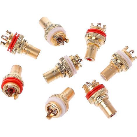 Lot de 8 prises RCA Hi-Fi rouge et blanche, connecteurs femelles CMC pour châssis. (1/4)